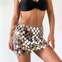 Handmade Squamous Glitter Sequins Patchwork Strappy Nightclub Party Skirt - ArtGalleryZen