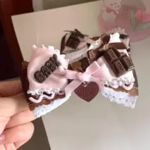 Handmade Strawberry Chocolate Ribbon Bowknot Hair Clip - ArtGalleryZen