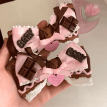 Handmade Strawberry Chocolate Ribbon Bowknot Hair Clip - ArtGalleryZen