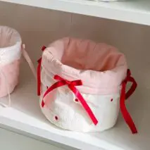 Handmade Sweet Bowknot Heart Round Fabric Storage Basket - ArtGalleryZen