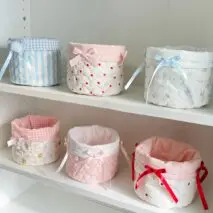 Handmade Sweet Bowknot Heart Round Fabric Storage Basket - ArtGalleryZen