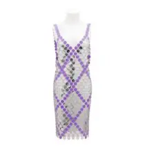 Handmade Two-tone Squamous Sequins Patchwork Rave Party Midi Dress - ArtGalleryZen