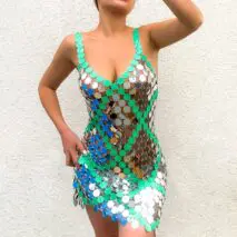 Handmade Two-tone Squamous Sequins Patchwork Rave Party Midi Dress - ArtGalleryZen