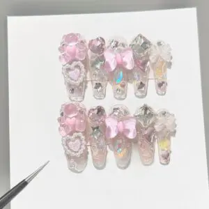Handmade Y2K Gummy Bears Bowknot 3D Press on Nails False Nail - ArtGalleryZen