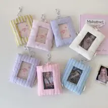 Heart Stripe Fabric Photocard Holder Keychain Kpop Card Display Bag - ArtGalleryZen