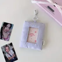 Heart Stripe Fabric Photocard Holder Keychain Kpop Card Display Bag - ArtGalleryZen