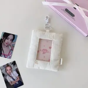 Heart Stripe Fabric Photocard Holder Keychain Kpop Card Display Bag - ArtGalleryZen
