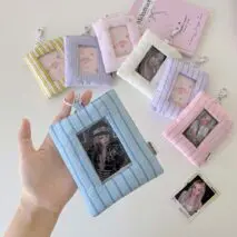 Heart Stripe Fabric Photocard Holder Keychain Kpop Card Display Bag - ArtGalleryZen