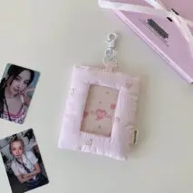 Heart Stripe Fabric Photocard Holder Keychain Kpop Card Display Bag - ArtGalleryZen