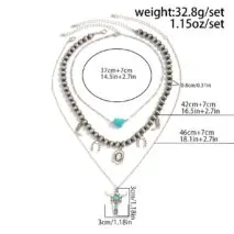 Hippie 3pcs Bull Cowboy Hat Turquoise Pendant Ball Chain Necklace Set - ArtGalleryZen