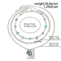 Hippie Layered Cactus Cowboy Hat Pendant Turquoise Necklace Set - ArtGalleryZen