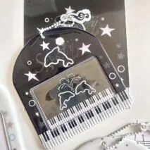 Horizontal Black White Piano Melody Heart Kpop Keychain Photocard Holder - ArtGalleryZen