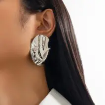 Irregular Pleated Oval Stud Earrings - ArtGalleryZen