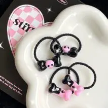 Kawaii 2 Pieces Kuromi Skull Bone Hair Clip Hair Rope Set - ArtGalleryZen