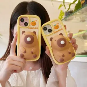 Kawaii 3D Capybara Blowing Bubbles iPhone Case - ArtGalleryZen