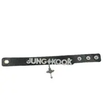 Kpop BTS Rhinestone Inlaid Letter PU Leather Collar Choker Necklace Bracelet - ArtGalleryZen
