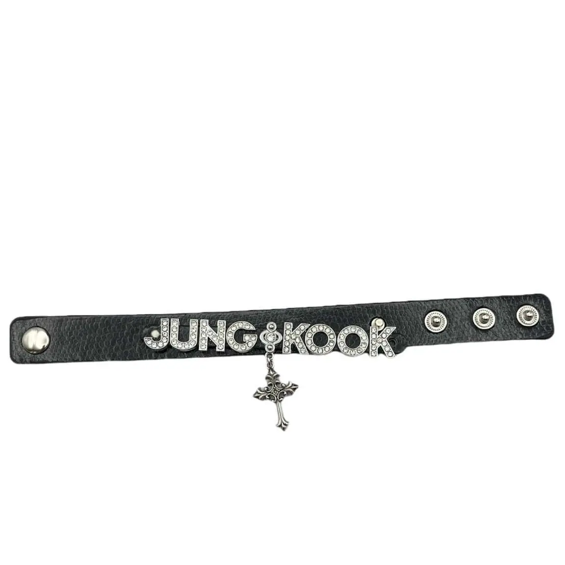 Kpop BTS Rhinestone Inlaid Letter PU Leather Collar Choker Necklace Bracelet - ArtGalleryZen