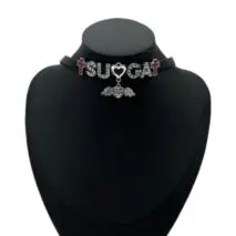 Kpop BTS Rhinestone Inlaid Letter PU Leather Collar Choker Necklace Bracelet - ArtGalleryZen