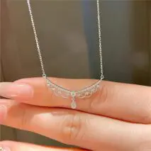 Lace Hollowed-out Pattern Cubic Zirconia Inlaid Chain Necklace - ArtGalleryZen