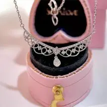 Lace Hollowed-out Pattern Cubic Zirconia Inlaid Chain Necklace - ArtGalleryZen