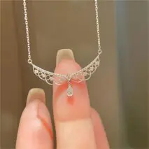 Lace Hollowed-out Pattern Cubic Zirconia Inlaid Chain Necklace - ArtGalleryZen