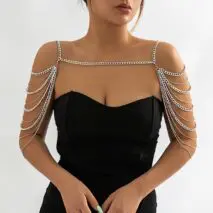 Layered Gold Silver Tone Curb Link Chain Tassel Shoulder Necklace - ArtGalleryZen