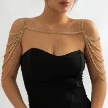 Layered Gold Silver Tone Curb Link Chain Tassel Shoulder Necklace - ArtGalleryZen