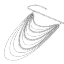 Layered Gold Silver Tone Curb Link Chain Tassel Shoulder Necklace - ArtGalleryZen