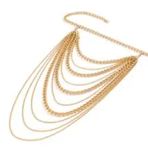Layered Gold Silver Tone Curb Link Chain Tassel Shoulder Necklace - ArtGalleryZen