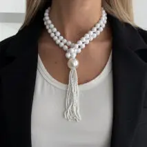 Layered Seed Bead Ball Chain Tassel Y Necklace Choker for Women - ArtGalleryZen