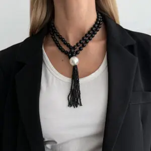 Layered Seed Bead Ball Chain Tassel Y Necklace Choker for Women - ArtGalleryZen