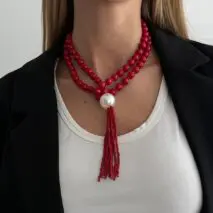 Layered Seed Bead Ball Chain Tassel Y Necklace Choker for Women - ArtGalleryZen