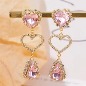 LUX Pink Rhinestone Heart Dangle Earrings - ArtGalleryZen