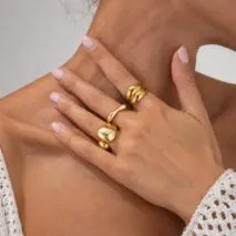 Minimalist 3pcs Gold Silver Plated Asymmetric Curved Ring Set - ArtGalleryZen