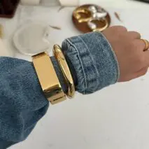 Minimalist Gold Plated Square Bangle Bracelet - ArtGalleryZen