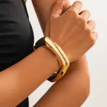 Minimalist Gold Plated Square Bangle Bracelet - ArtGalleryZen
