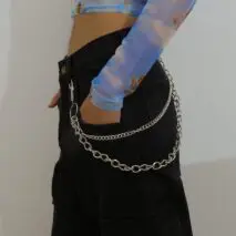 Minimalist Layered Silver Tone Metal Curb Link Trouser Chain - ArtGalleryZen