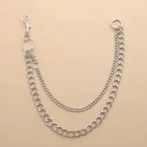 Minimalist Layered Silver Tone Metal Curb Link Trouser Chain - ArtGalleryZen