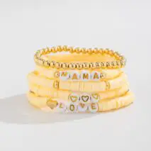 Mother's Day Heart Letter Polymer Clay Beaded Bracelet Set - ArtGalleryZen