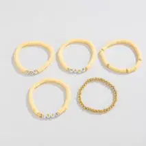 Mother's Day Heart Letter Polymer Clay Beaded Bracelet Set - ArtGalleryZen