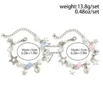 Newly 2 Pcs Heart Star Tassel Crystal Pearl Chain Bracelet Set - ArtGalleryZen