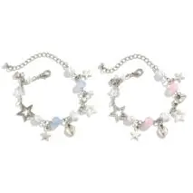 Newly 2 Pcs Heart Star Tassel Crystal Pearl Chain Bracelet Set - ArtGalleryZen