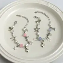 Newly 2 Pcs Heart Star Tassel Crystal Pearl Chain Bracelet Set - ArtGalleryZen