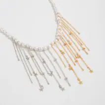 Newly Two Tone Star Ball Chain Tassel Pearl Necklace - ArtGalleryZen