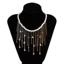 Newly Two Tone Star Ball Chain Tassel Pearl Necklace - ArtGalleryZen