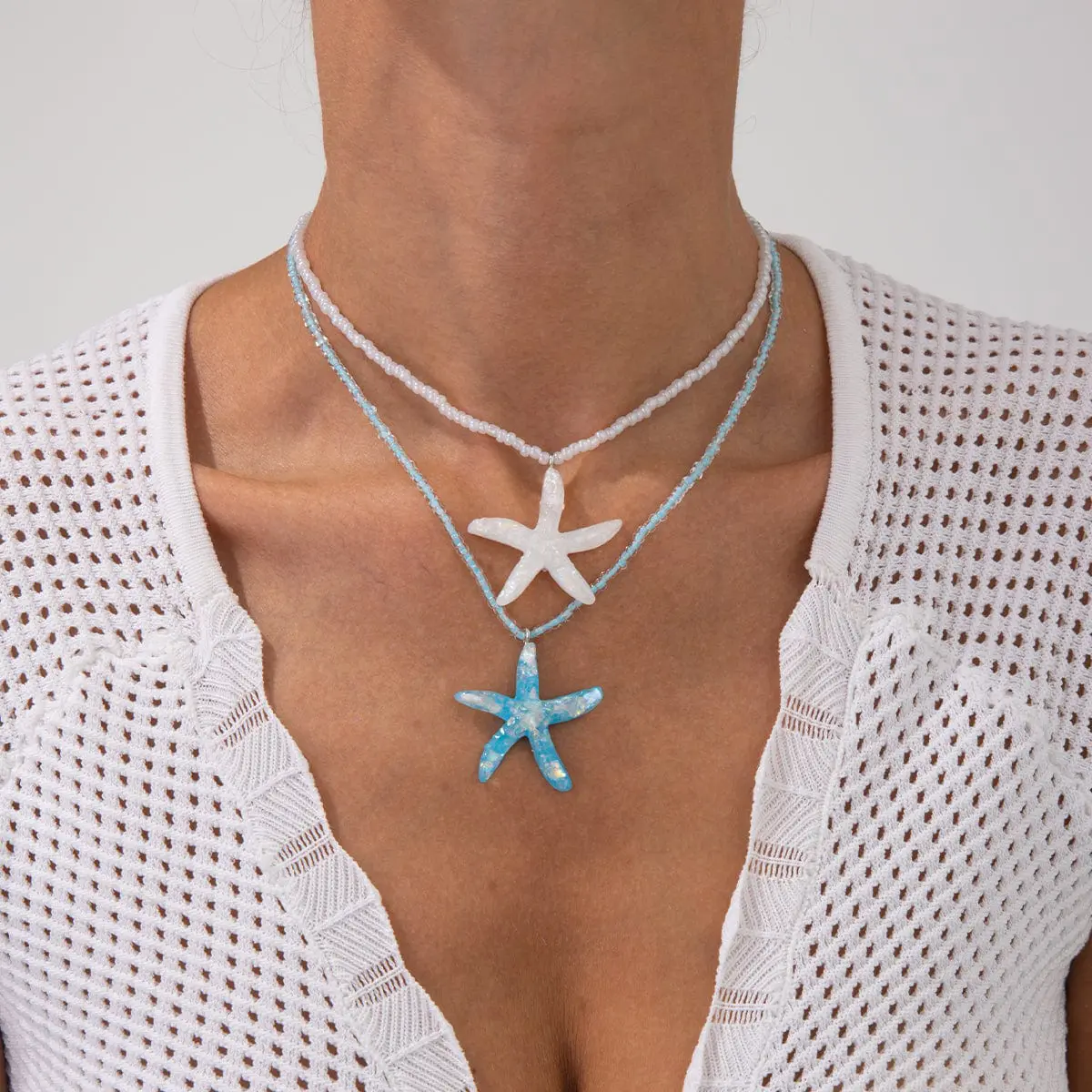 Ocean Style 2pcs Starfish Pendant Seed Bead Necklace Set - ArtGalleryZen