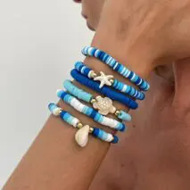 Ocean Style 6pcs Conch Turtle Starfish Polymer Clay Letter Beaded Bracelet Set - ArtGalleryZen