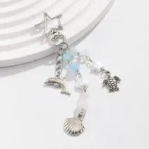 Ocean Style Dolphin Shell Turtle Pendant Pearl Glass Beaded Keychain - ArtGalleryZen