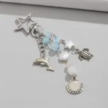 Ocean Style Dolphin Shell Turtle Pendant Pearl Glass Beaded Keychain - ArtGalleryZen