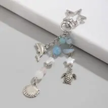 Ocean Style Dolphin Shell Turtle Pendant Pearl Glass Beaded Keychain - ArtGalleryZen
